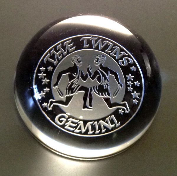 Gemini Pre-engraved Domed Paperweight, 9cm diameter