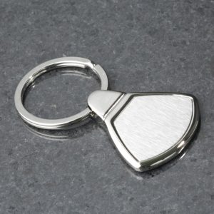 Steel Keyring (Wide Triangular) including engraving.